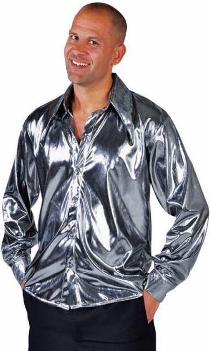Magic by Freddy Disco Hemd Folie Zilver Metallic Maat L - Volwassenenkostuum