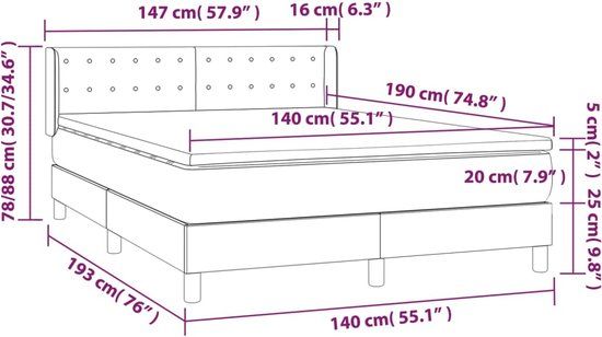 vidaXL Boxspring met matras stof donkergrijs 140x190 cm