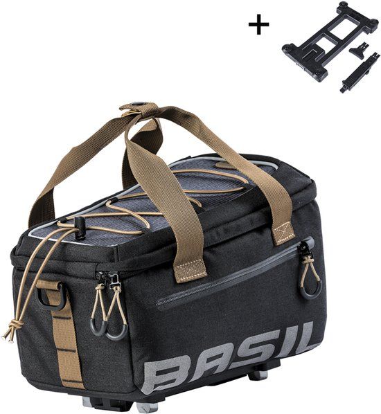 Basil Miles Trunkbag MIK - Bagagedragertas - 100% Waterdicht - Stevig Polyester - Zwart/Grijs - 7 Liter