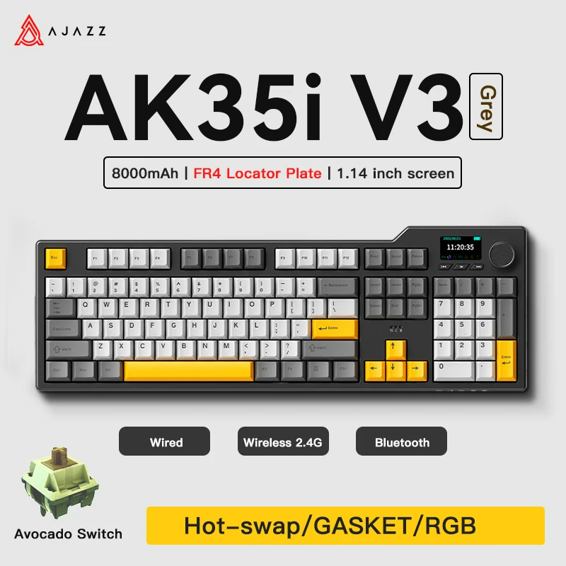 Ajazz AK35I V3 MAX Tri-mode Gaming Keyboard - Wired/Bluetooth/Wireless - Full Size