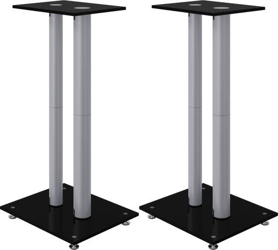 vidaXL Luidsprekerstandaards - 2 stuks - 2 pijlers - gehard glas - zwart/zilver