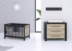 Cabino Babykamer Oxford 2 Delig - Babybed & Commode - Verstelbare bodem - Zwart/Eiken