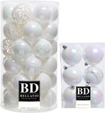 Bellatio Decorations Shoppartners Bv 43x stuks kunststof kerstballen parelmoer wit 6 en 8 cm glans/mat/glitter mix - Kerstversiering