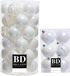 Bellatio Decorations Shoppartners Bv 43x stuks kunststof kerstballen parelmoer wit 6 en 8 cm glans/mat/glitter mix - Kerstversiering