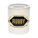Robby tirelire - blanc - avec emblème or/noir - 8 x 9 cm - céramique - avec bouchon - cadeau anniversaire