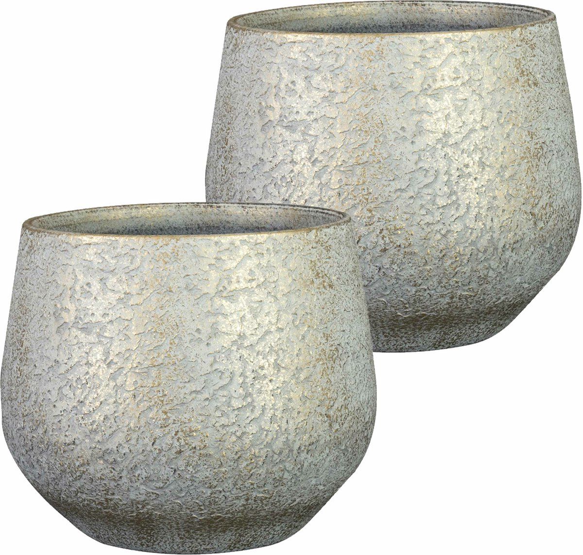 TER Steege Plantenpot/bloempot - 2x - keramiek - metallic zilvergrijs/touch of gold - D27/H25 cm