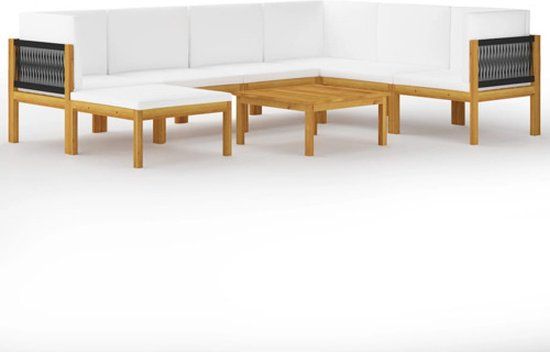 vidaXL 8-delige tuinloungeset met kussens crèmekleurig acaciahout en touw
