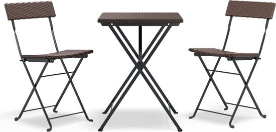 vidaXL 3-delige Bistroset inklapbaar poly rattan bruin