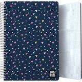 Grafoplás Notitieboek met kunststof omslag, Bits&Bobs Hearts, 80 vellen, geruit, folio-formaat, spiraalbinding, veiligheidssluiting, FSC-gecertificeerd