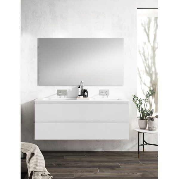 Adema Chaci badmeubelset 120cm met 2 lades greeploos met spiegel en 2 wasbakken mat wit