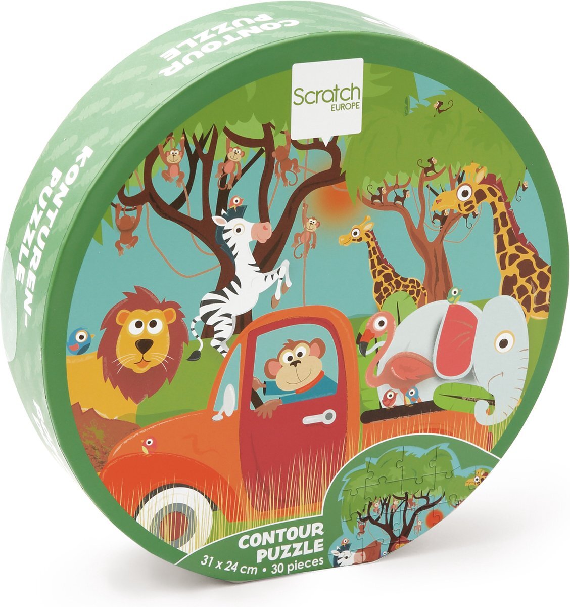 Scratch Europe Scratch Compact Puzzel 30pcs: CONTOUR PUZZEL/SAFARI 31x24cm, in ronde doos 16x16x4cm, 3+