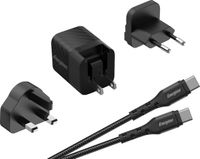 Energizer A20MUC Multi Plug Chargeur (US, UK, EU) - Adaptateur de voyage avec câble USB-C (Noir) | 20W - 4A