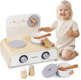 Mamabrum Montessori Houten Opvouwbare Mini Keuken – Educatieve Speelkeuken met Accessoires & Opbergvak – Houten Speelgoedkeuken 3+
