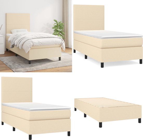 vidaXL Boxspring met matras stof crèmekleurig 100x200 cm