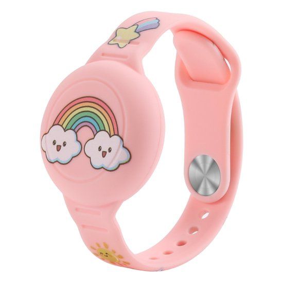 Airtag Armband voor Kinderen - Roze Regenboog Siliconen Polsband