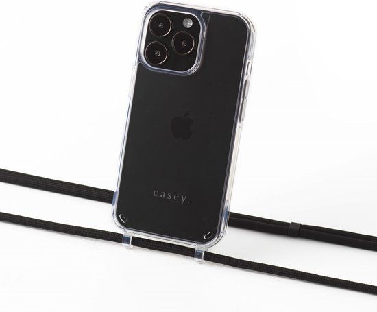 casey Apple iPhone 13 Pro silicone hoesje transparant met oortjes koord black