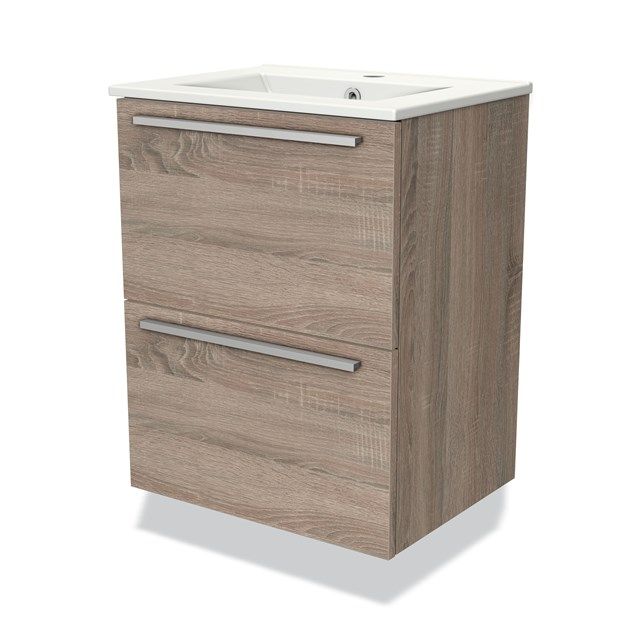 Maxaro Badkamermeubel 50cm Modulo Slim Eiken 2 Lades Vlak Wastafel Keramiek