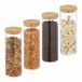 Relaxdays Voorraadpot met Bamboe Deksel, Set van 4, Glazen Opbergpot, 1600 ml, Luchtdicht, Keuken, Transparant/Natuur