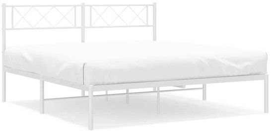 vidaXL Bedframe met hoofdbord metaal wit 135x190 cm