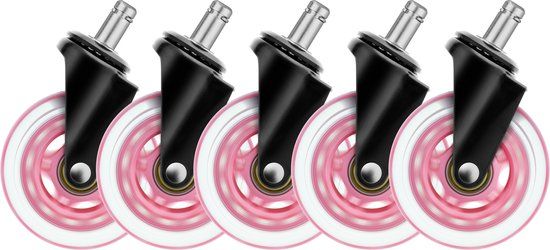 Deltaco Gaming GAM-157-P - Wielen voor Gamestoelen en Bureaustoelen - 3 Inch - 5 stuks - Roze