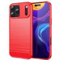 Apple iPhone 17 Pro Max - housse etui silicone gel carbone + verre trempe - ROUGE