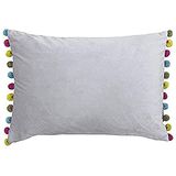 Riva Paoletti Fiesta rechthoekig gevuld kussen zilver-bamboe groene pompom randen-faux fluwelen stof-discrete ritssluiting-100 hoes (14 "x 20" inch), polyester, duif/multi, 35 x 50 cm
