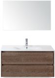 BES LED Dante Badmeubelset 100 cm - Tabacco - Keramische Wastafel Wit Enjoy met Spiegel