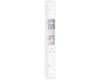 SoBuy Hoge Badkamerkast - Vrijstaande Smalle Kolomkast, Waterbestendig met Verstelbare Planken en Lade - Compacte Badkamermeubel van Hout, Wit, 20x20x180cm, BZR34-II-W
