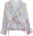 comma Blouse Lichtblauw Polyester Lange Mouw V-hals Gebloemd Regular Fit Dames 44