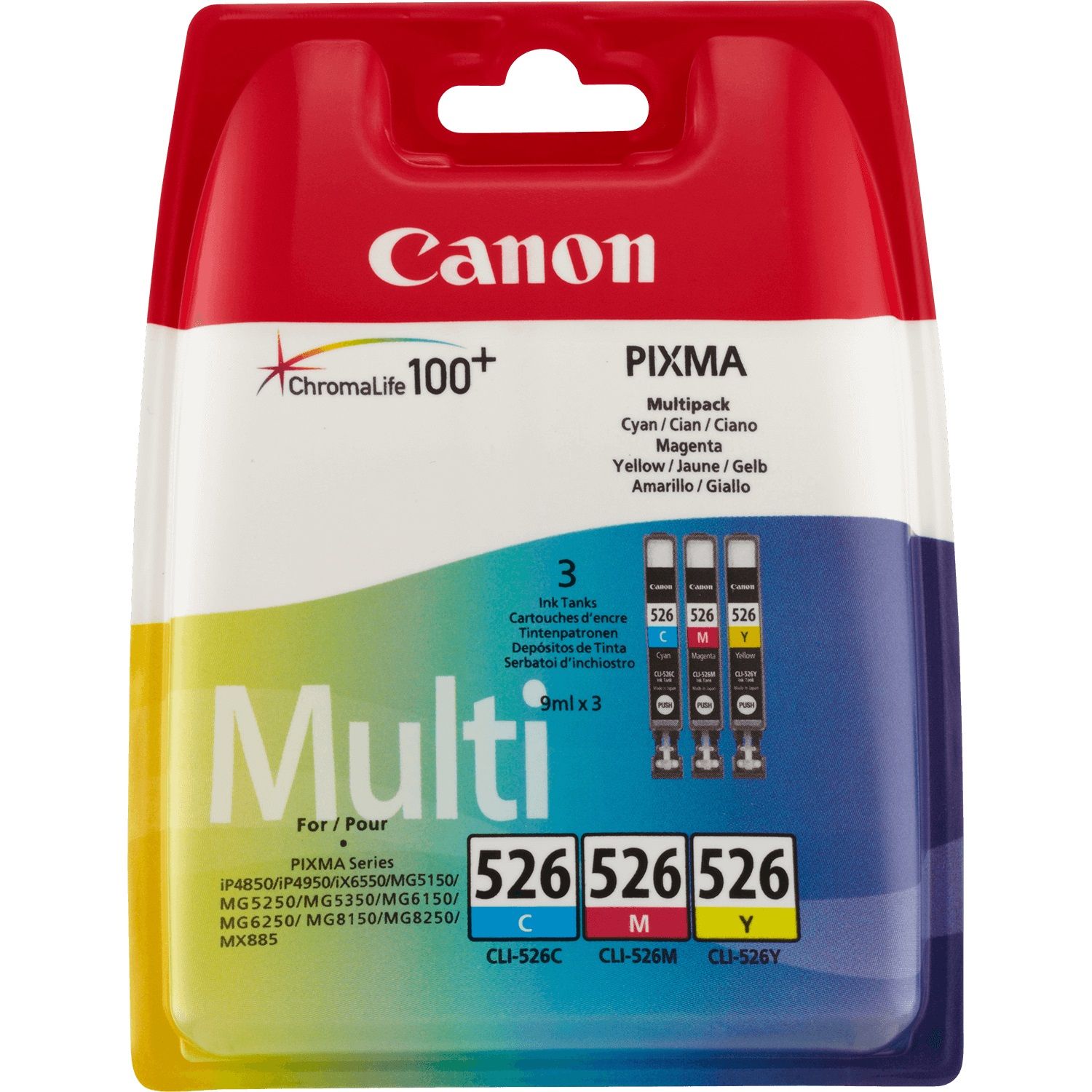 Canon CLI-526 C/M/Y Ink Cartridge - 3 Pack - Cyan, Magenta, Yellow