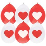 Haza Ballonnen Love hartjes print - Valentijn - rood/wit - 6x stuks - 29 cm