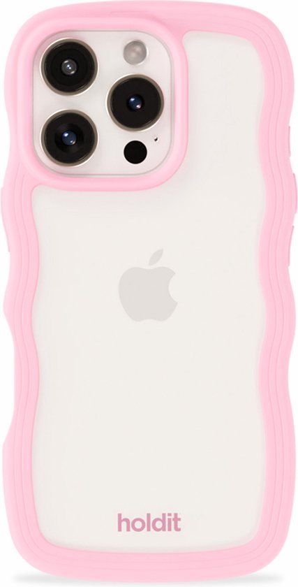 Holdit Wavy Case geschikt voor Apple iPhone 16 Pro - Transparent / Pink