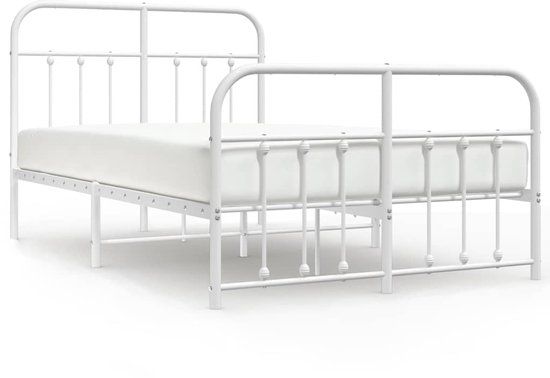 vidaXL Bedframe met hoofd- en voeteneinde metaal wit 120 x 190 cm