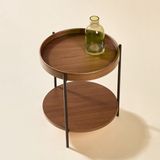 STILVORA Salontafelset - Rond Twee Laags Design - Hout En MDF Met Metalen Frame - Walnoot