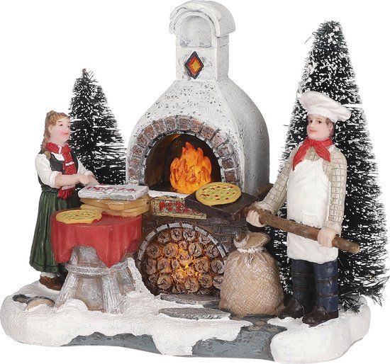 LuVille Kerstdorp Miniatuur Outdoor Pizzeria - L11.5 x B6.5 x H10 cm