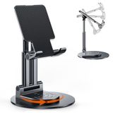 BHHB Mobiele telefoonstandaard, verstelbaar, telefoonhouder, tafel, mobiele telefoonstandaard met 360 graden draaibare voet, voor smartphones, iPad Mini, Kindle en meer (zwart)