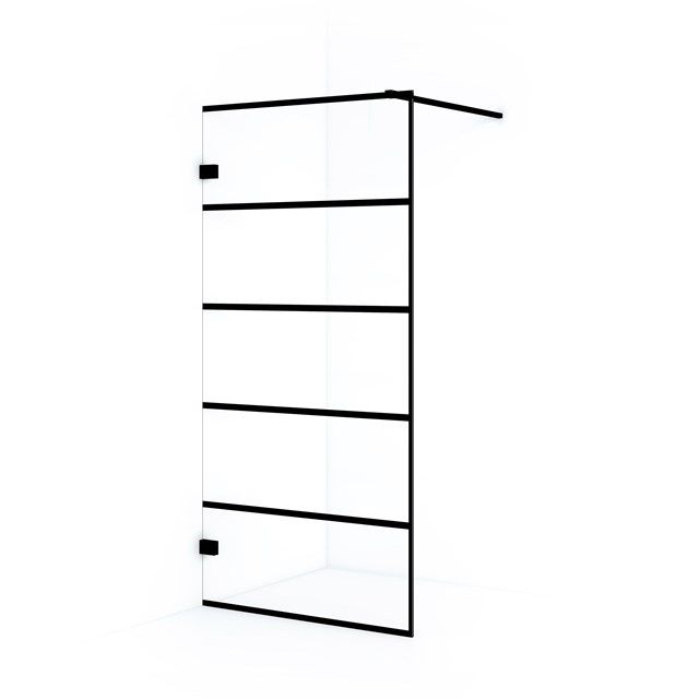 Maxaro Inloopdouche Diamond 90cm 8mm Helder Veiligheidsglas met Zwarte Strepen Mat Zwart