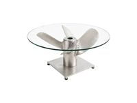 Alumia Table basse ronde 60 cm argent aluminium et verre trempé - design industriel avec pied hélicoïdal