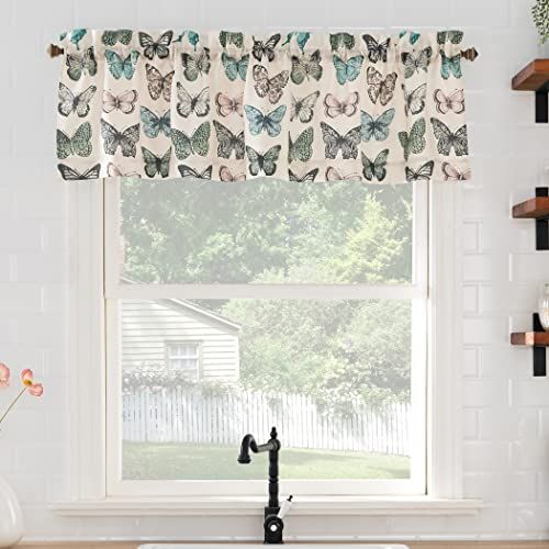 No. 918 Magdalena Crushed Sheer Voile Rod Pocket Kitchen Curtain Valance, 56" x 14", Blue