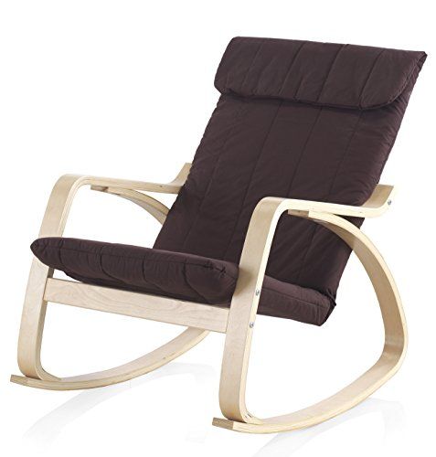 GEESE Schommelstoel Hout en Bekleding - Natuur en Bruin - 92 x 66,5 x 89 cm