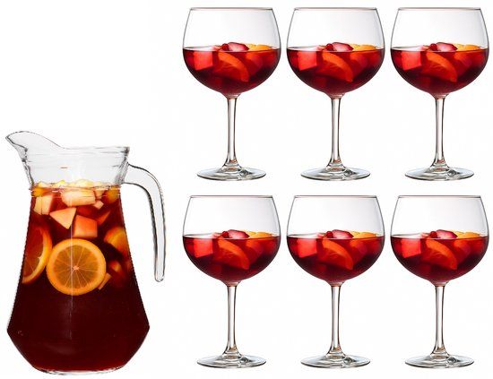 Cookinglife Cosy & Trendy Sangriaset Karaf 1.6 Liter + Sangria Glazen 700 ml - 6 Stuks