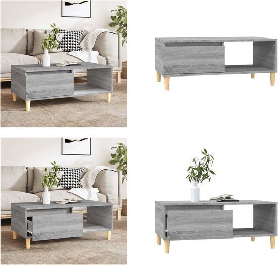 vidaXL Salontafel 90x50x36,5 cm bewerkt hout grijs sonoma