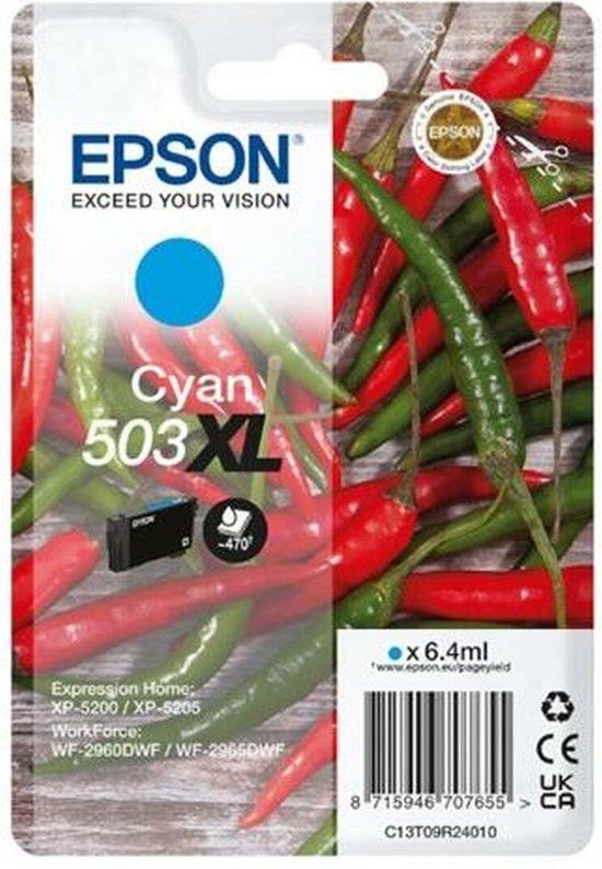 Epson 503XL Cyan Ink Cartridge - High Yield - Compatible with Epson Printers