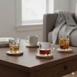 Excellent Houseware Onderzetters - bruin - 8x - 8 cm - hout - glazen onderleggers - coasters