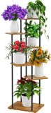 Unyqoos® Étagère à plantes multifonctionnelle à 6 niveaux pour intérieur et extérieur avec structure en bois et métal