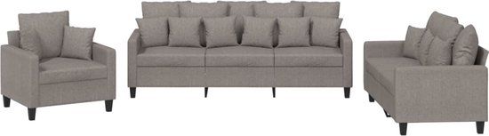 vidaXL 3-delige Loungeset met kussens stof taupe
