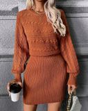 Merkloos / Sans marque Geribbelde Stretch Trui Jurk - Cognac - S/M - Lange Mouw - Vrouwen