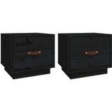 Icecat Tables De Chevet 2 Pcs Armoire De Chevet Table De Nuit Noir 40x34x35 cm Bois De Pin Massif