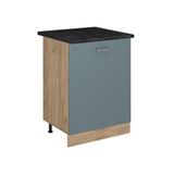 Vicco R-Line meuble bas de cuisine, bleu-gris/doré chêne 60 cm