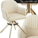 Tectake® Fluwelen draaistoel - Bureaustoel - Eetkamerstoel met armleuningen - Creme/goud